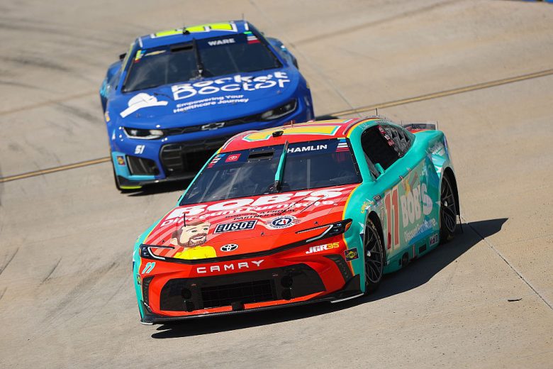 Denny Hamlin and Cody Ware drive at Naval Base Coronado.