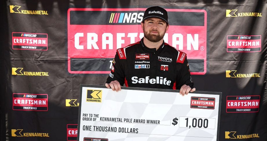 Kaden Honeycutt celebrates after winning the pole at Naval Base Coronado.