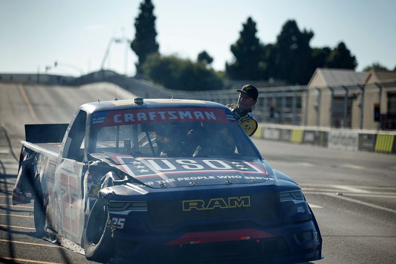 Jamie McMurray exits his truck at Naval Base Coronado.