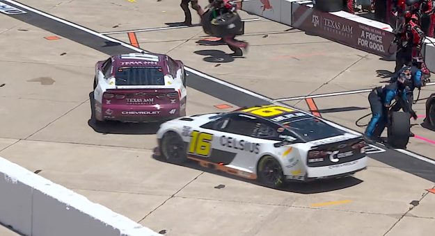 Custer, Allmendinger nearly collide on pit road