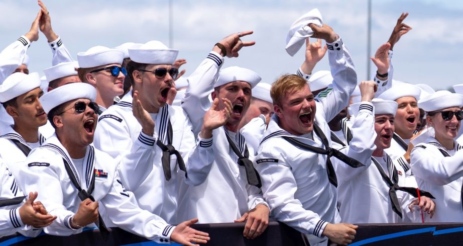 Navy sailors enjoying the the pre-race ceremonies at Naval Base Coronado.