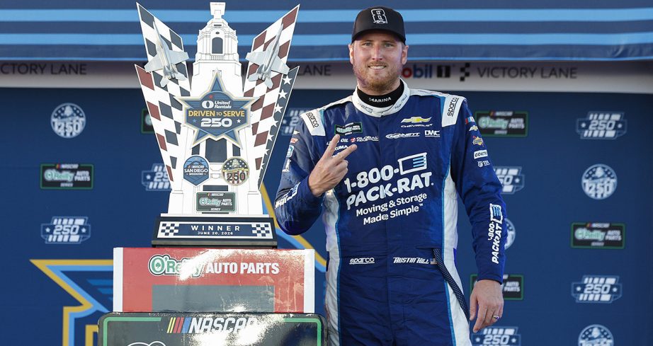 Austin Hill poses for a photo in Victory Lane at Naval Base Coronado.