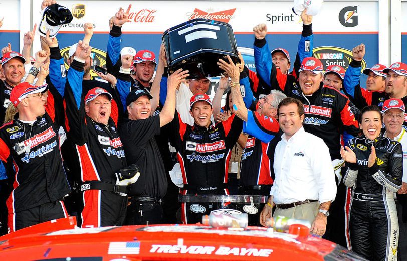 Trevor Bayne celebrates following his 2011 Daytona 500 victory.
