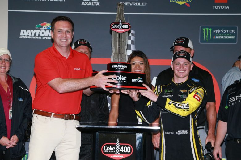 Justin Haley poses for a photo in Victory Lane.