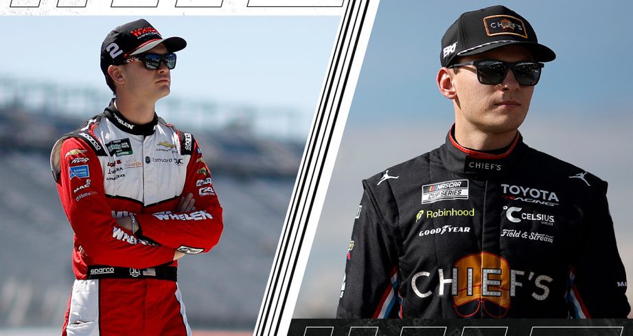 A graphic featuring Jesse Love and Corey Heim for NASCAR 2026-2027 Silly Season.