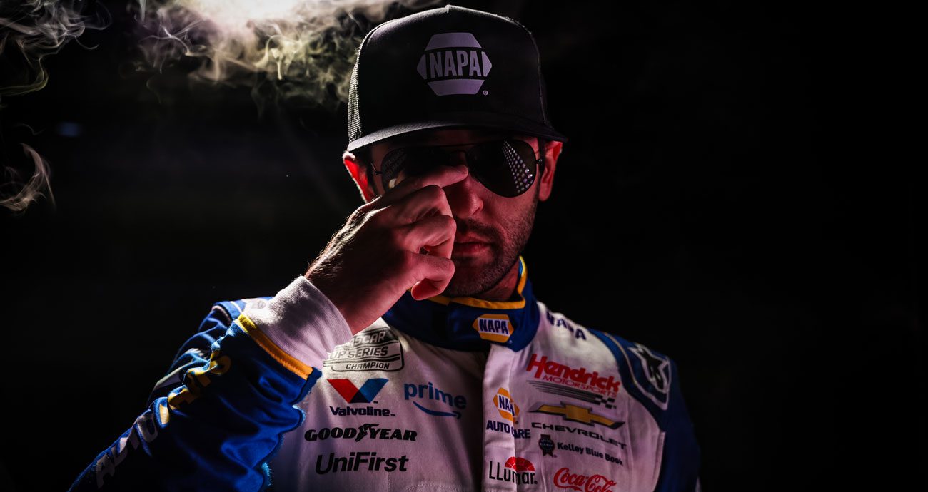 Chase Elliott looks on before a NASCAR Cup Series race.