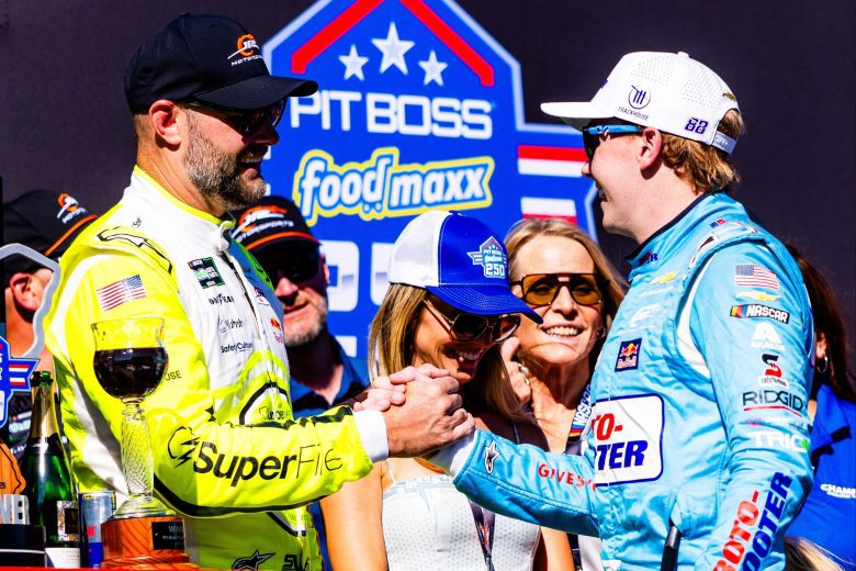 Connor Zilisch congratulates Shane van Gisbergen.