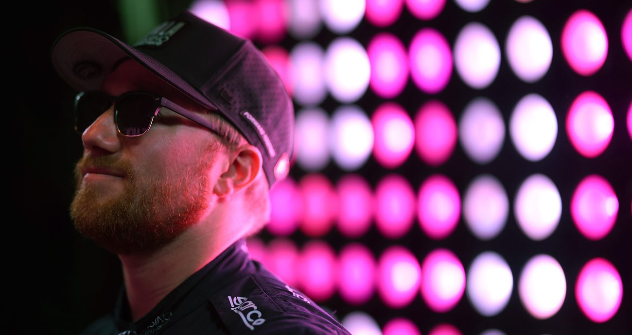 Tyler Reddick looks ahead while wearing sunglasses as he gets ready for driver intros on June 28, 2026 at Sonoma Raceway.