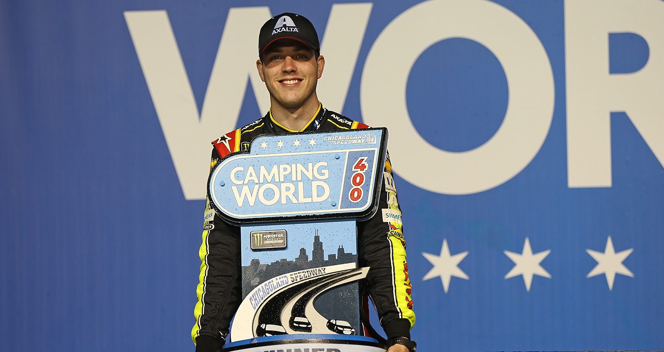 Alex Bowman wins at Chicagoland in 2019.