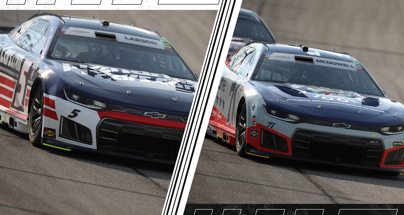 Kyle Larson and Michael McDowell split image.