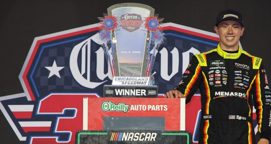Brandon Jones poses in Victory Lane.