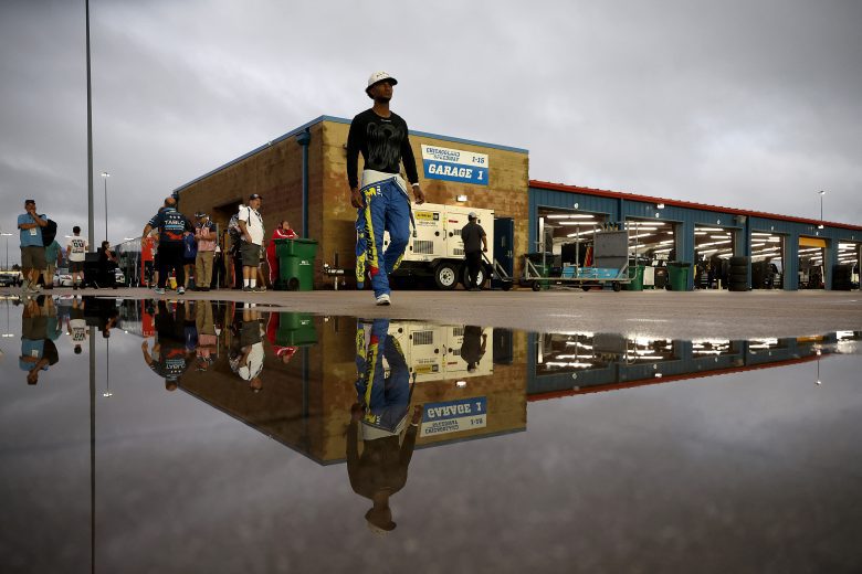 View of a rainy day at the track.