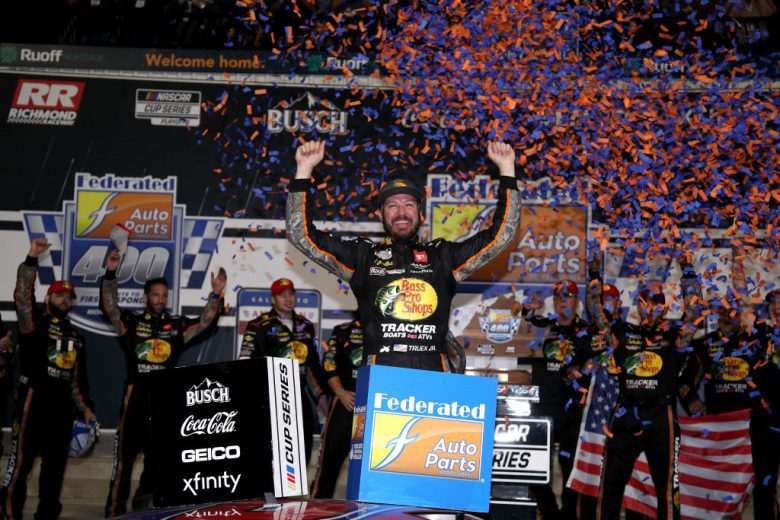 Martin Truex Jr. celebrates in Victory Lane.