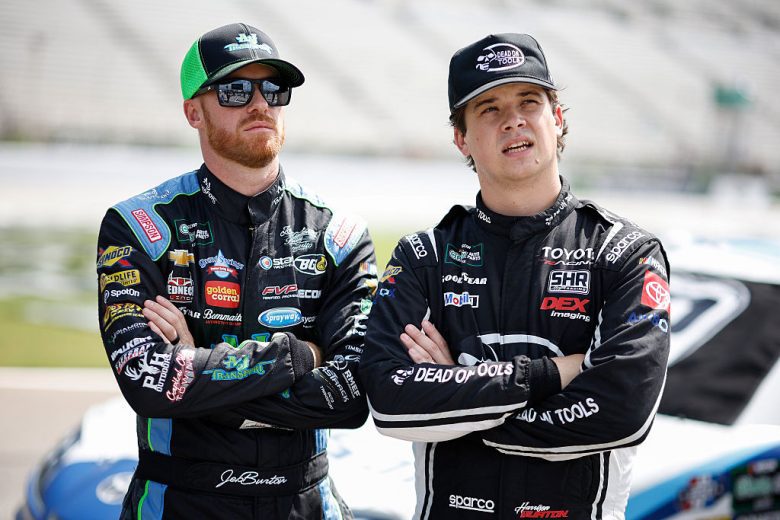 Jeb Burton and Harrison Burton look on.