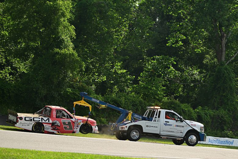 Grant Enfinger gets towed at Lime Rock.