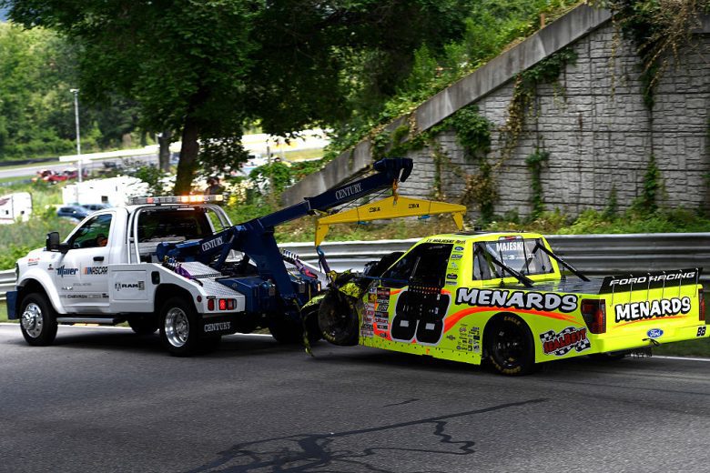 Ty Majeski's damaged truck at Lime Rock.