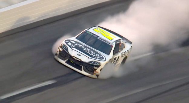 Harrison Burton goes up in smoke to bring out EchoPark caution