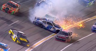 Promo Image for Hill spins while battling for lead, triggering multicar crash