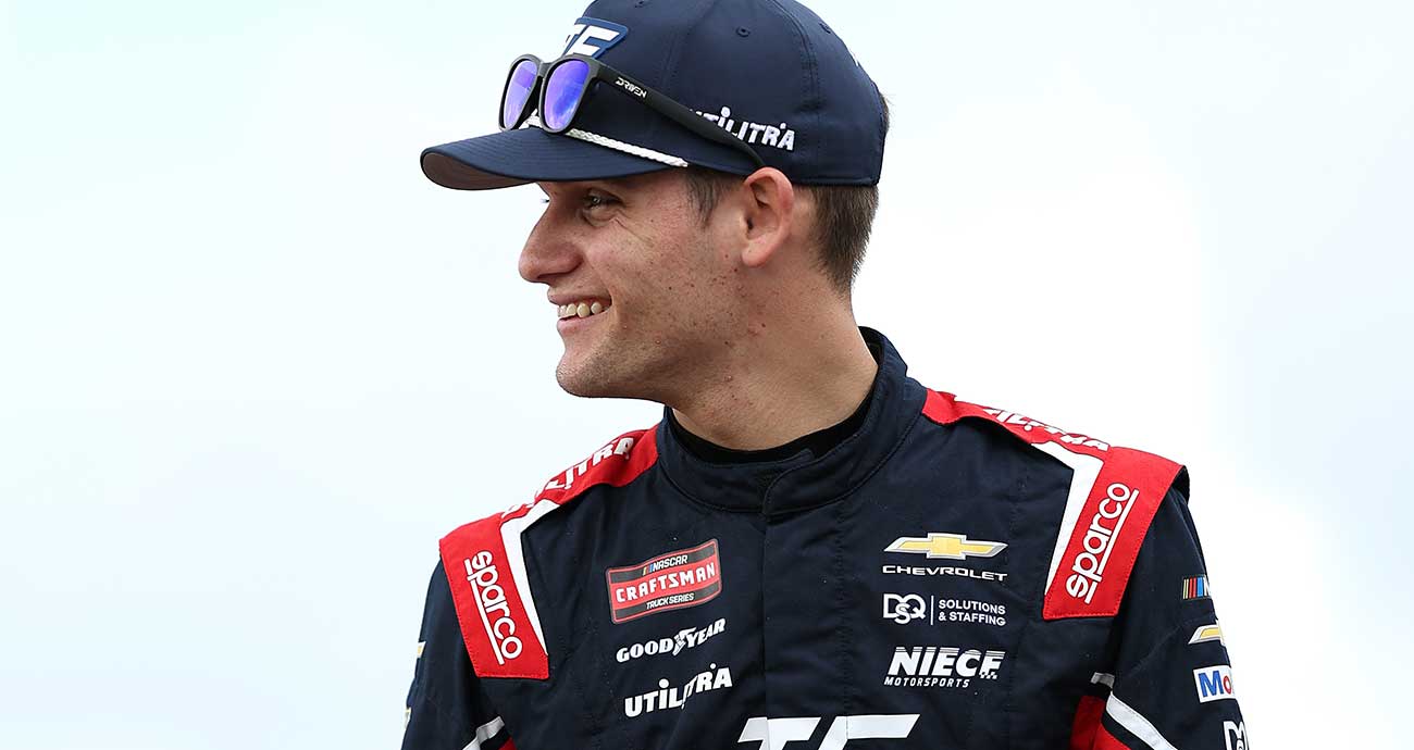 Landen Lewis looks on from the grid at Rockingham Speedway