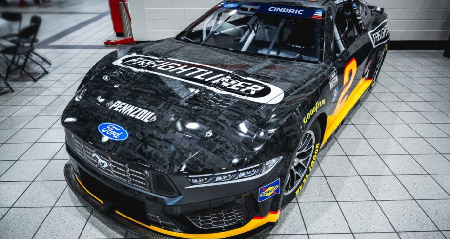 Austin Cindric's car sits in race shop.