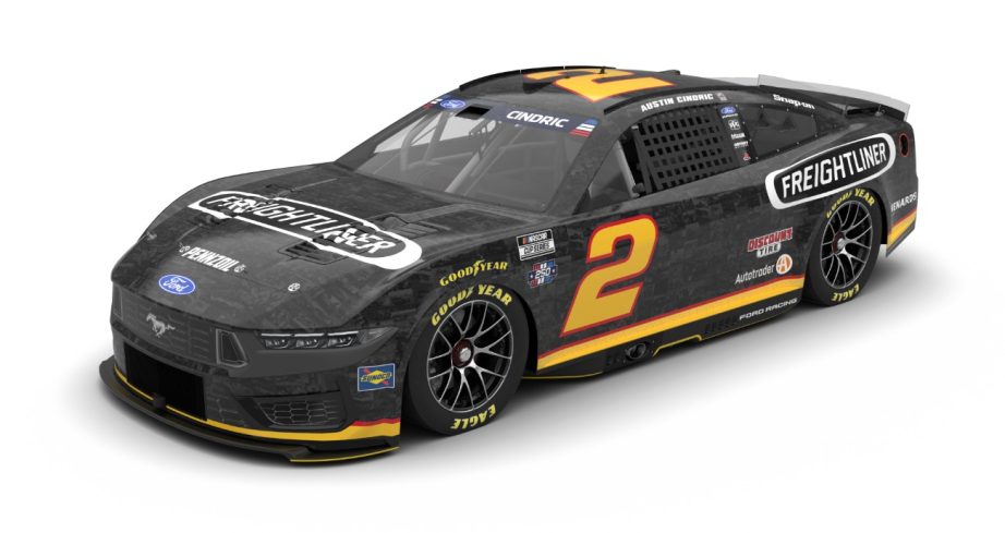 Angled view of Austin Cindric paint scheme.
