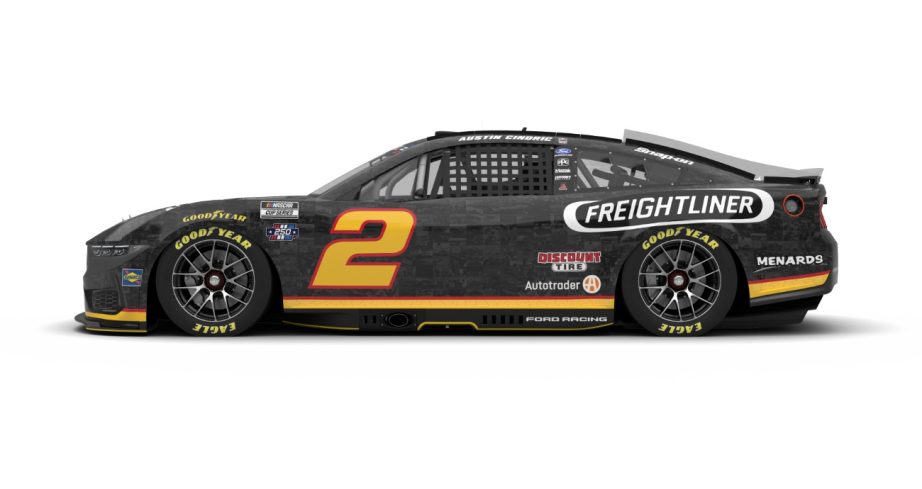 Angled view of Austin Cindric paint scheme.