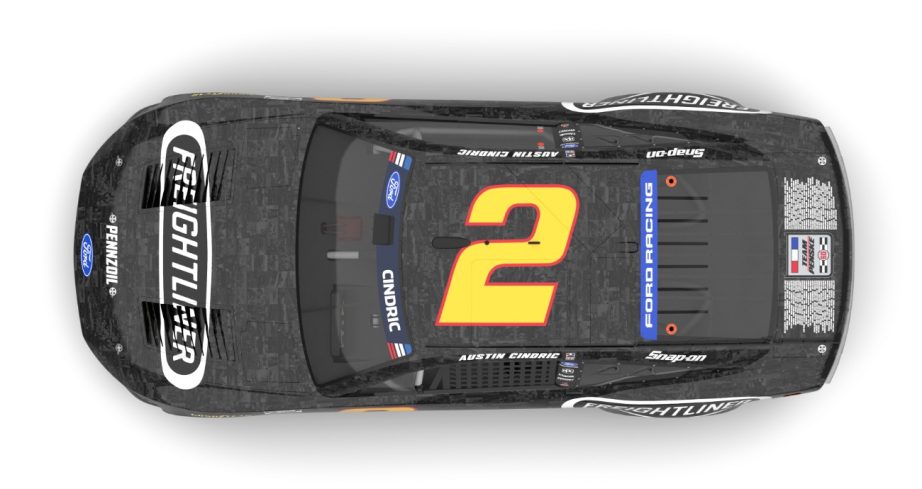 Angled view of Austin Cindric paint scheme.