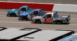 Hocevar wins early three-wide battle for lead