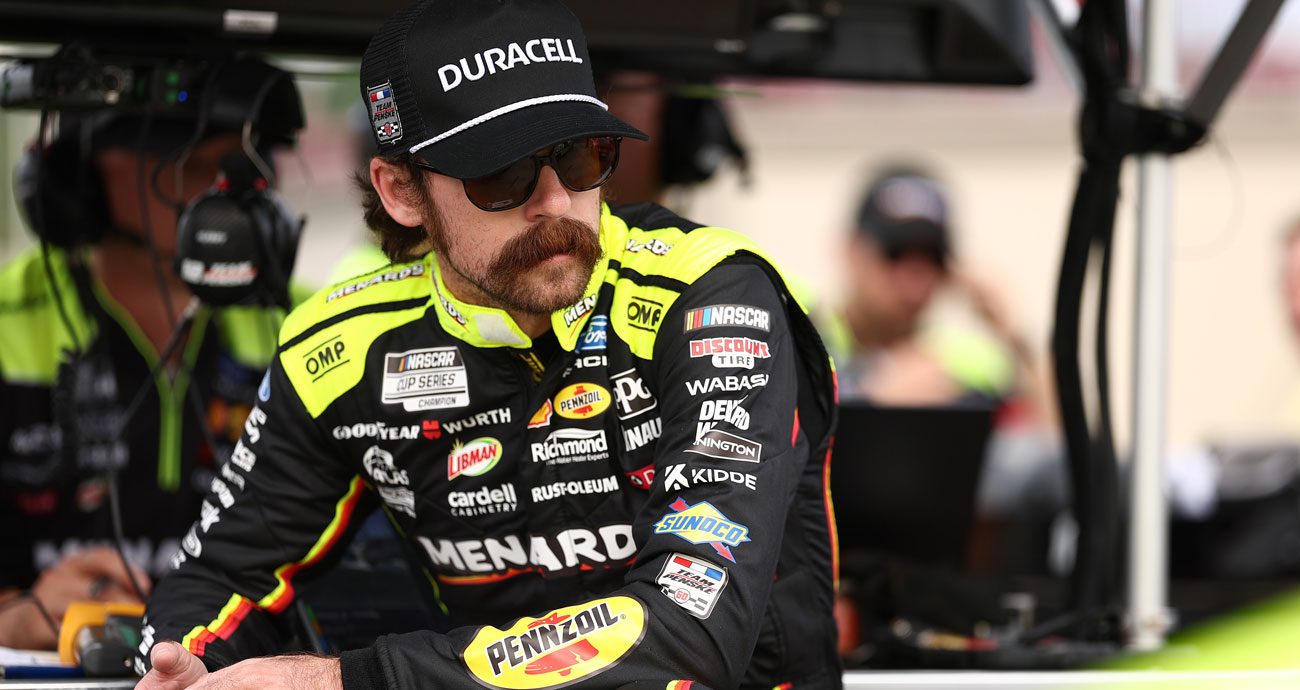 Ryan Blaney looks on before a NASCAR Cup Series event at North Wilkesboro.