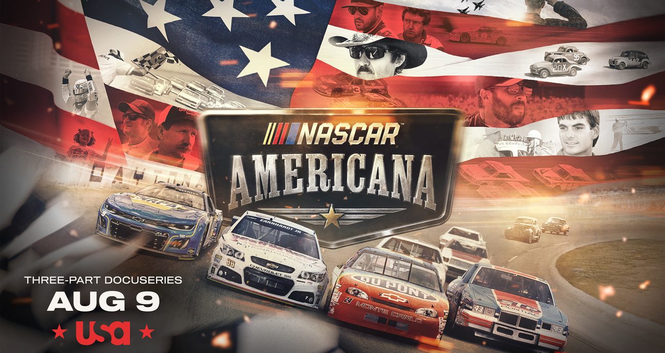 Graphic for NASCAR Americana, a three-part docuseries that starts Aug. 9 on USA Network.