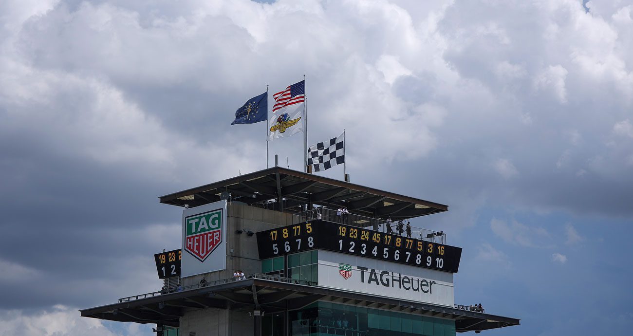 A general view of the scoreboard atop the pagoda at Indianapolis during the Brickyard 400.