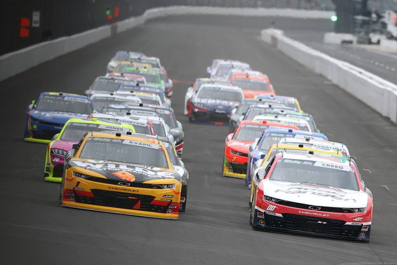 A general view of racing at Indianapolis.
