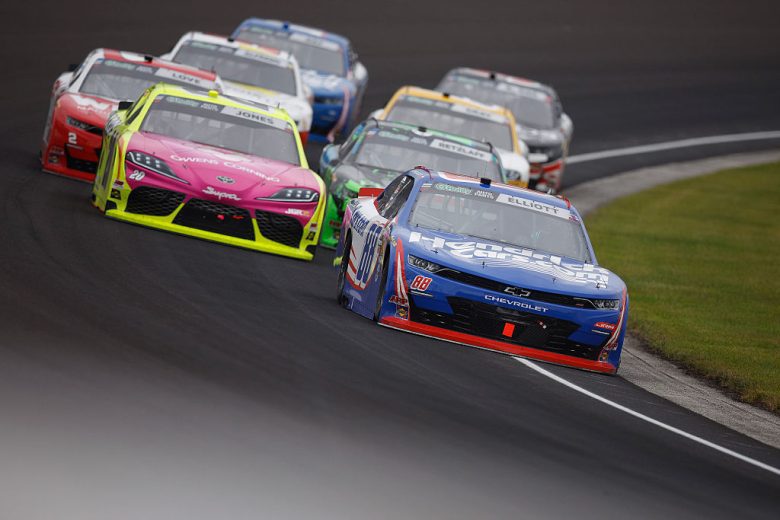 A general view of racing at Indianapolis.