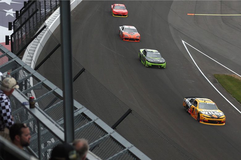 A general view of racing at Indianapolis.
