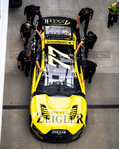 An overhead view of Carson Hocevar's No. 77 Chevrolet.