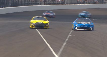 Hocevar flips Heim the bird as No. 67 pits from lead