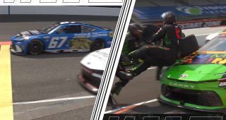 Heim wins drag race off pit road; Wallace hits crew member