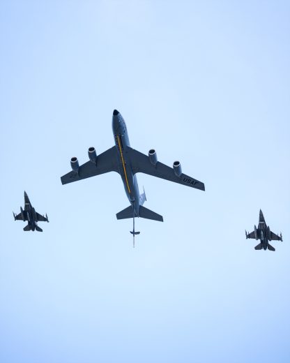 United State Air Force planes do a flyover.