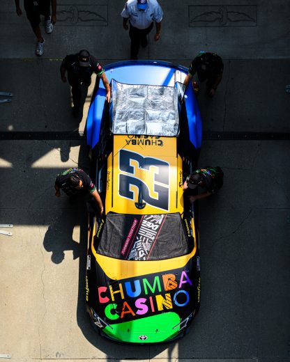 An overhead view of Bubba Wallace's No. 23 Toyota.