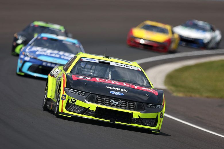 Ryan Blaney drives the No. 12 Team Penske Ford at Indianapolis Motor Speedway.