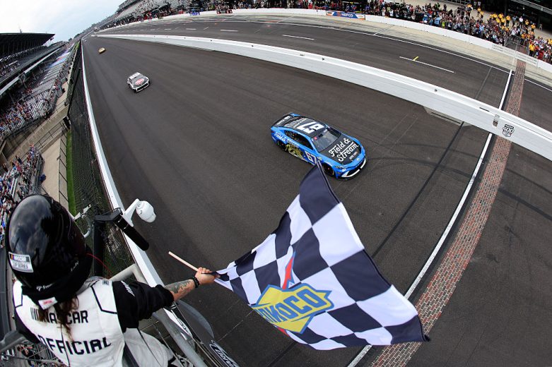 Corey Heim crosses the start/finish line at Indianapolis Motor Speedway.