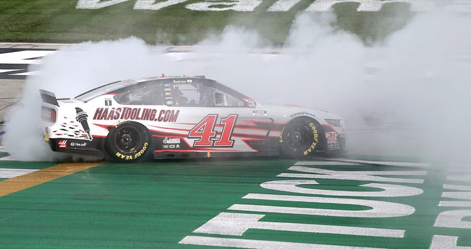Cole Custer does a burnout.