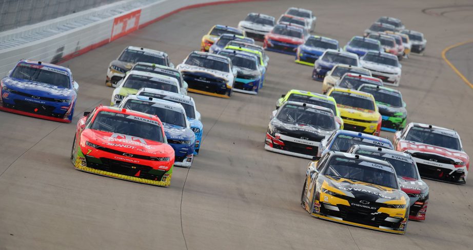 NASCAR O'Reilly Auto Parts Series cars race at Nashville Superspeedway.
