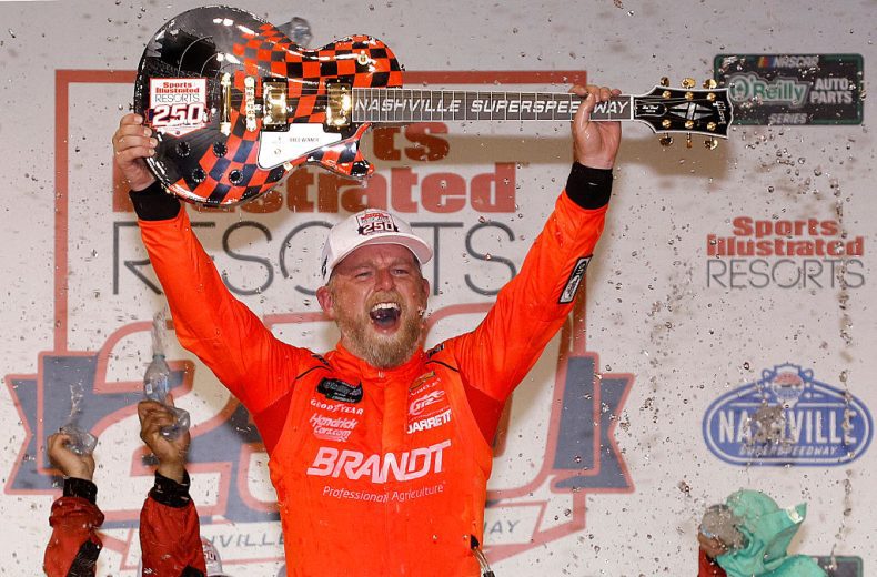 Justin Allgaier celebrates.