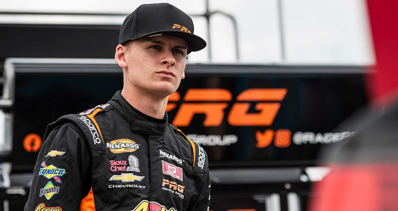 Carson Brown looks on from the ARCA Menards Series garage.