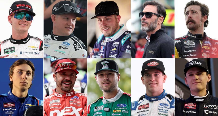 Key figures in play during NASCAR Silly Season 2026-27 (clockwise from top left): Jesse Love, Ryan Preece, Alex Bowman, Jimmie Johnson, Ryan Blaney, Corey Heim, Chandler Smith, Todd Gilliland, Josh Berry and Carson Hocevar.