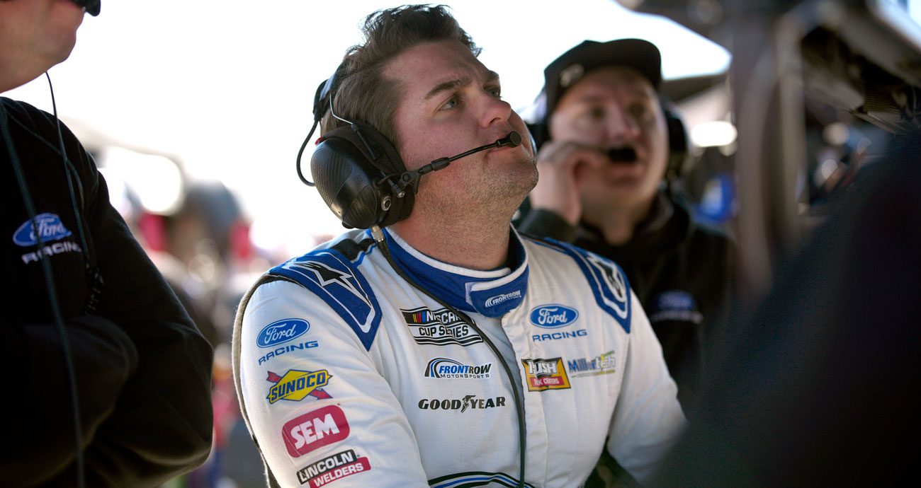 Front Row Motorsports driver Noah Gragson looks on during NASCAR Cup Series practice.