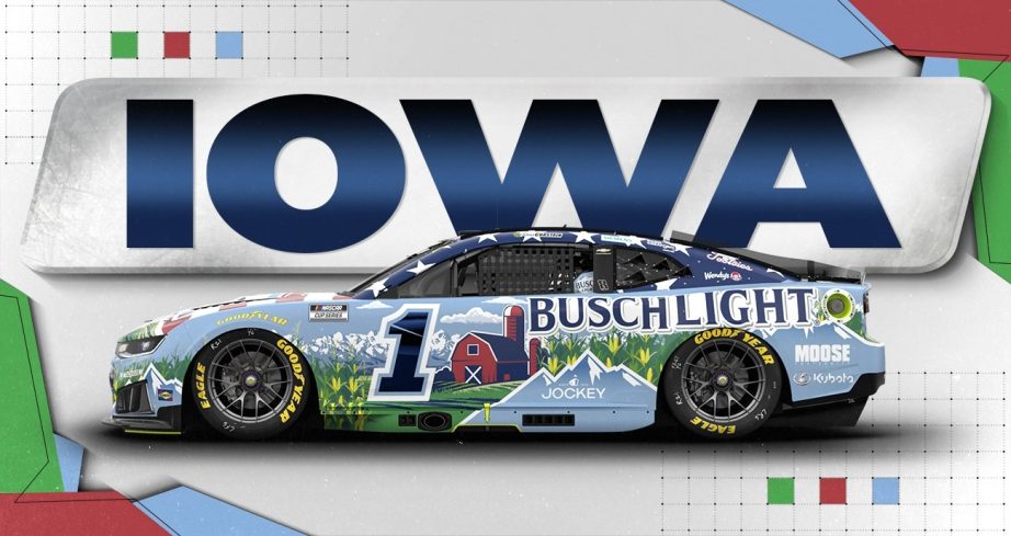 Graphic of Iowa Paint Scheme Preview with Busch Light car.