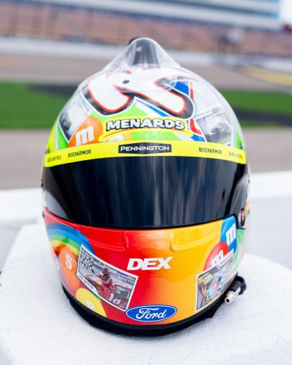Genereal view of Ryan Blaney special Kyle Busch helmet.