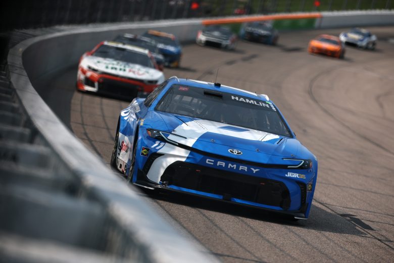 Denny Hamlin drives at Iowa.